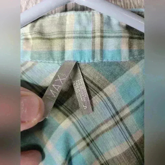 Y2K Max Love khaki and blue striped blouse size small. - Picture 2 of 3